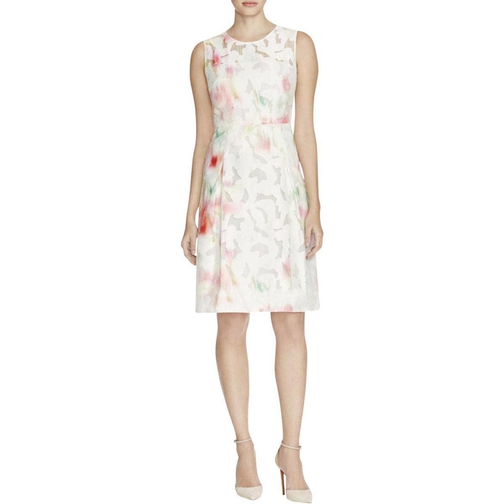 Elie Tahari Dorinda Floral Burnout Embroidered A-Line Sleeveless Dress